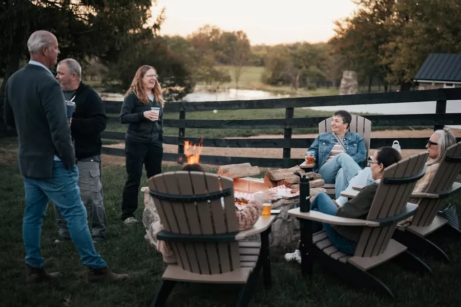 Families gathered around the fire pit